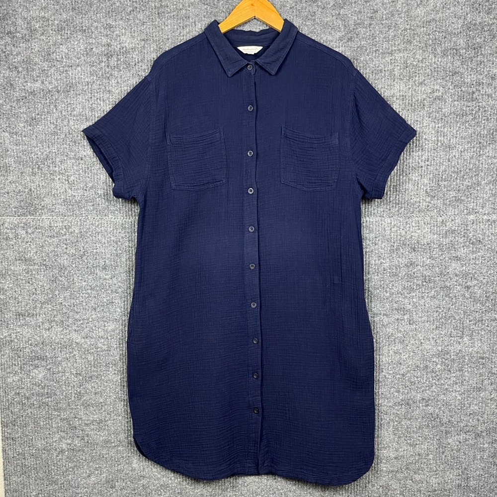 Weatherproof Vintage Shirt Dress Womens L Navy Blue Cotton Gauze Pockets